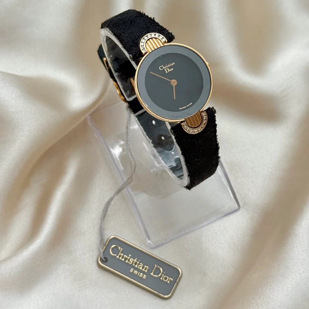 AUTHENTIC RARE VINTAGE CHRISTIAN DIOR BLACK LEATHER WATCH